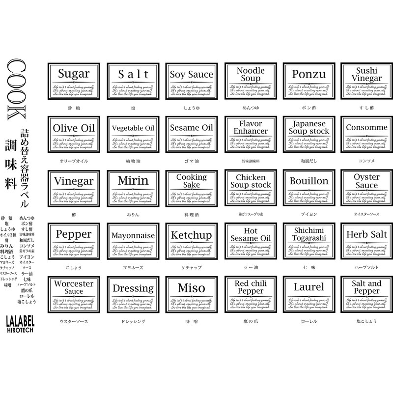LALABEL Spice Labels Classical Design Basic Spices 30 Pieces
