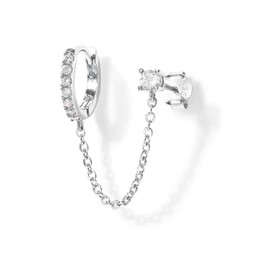 KGDUYC Earrings 925 Silver for Women Girls 14K Gold-Plated Double Piercing Stud Earrings Hoop Earrings with Chain, Hypoallergenic Zirconia Earrings Silver Hanging for Multiple Ear Holes Cartilage