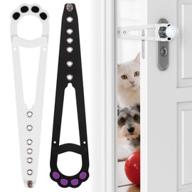 Fohuanky Adjustable Cat Door Latch 2 Pack 7 Gap Settings, Dog Proof Pet Door Stopper for Litter Box Room, Baby Safety, No Drill Install, Cat Gate Alternative for Renters & Homes (White + Black)