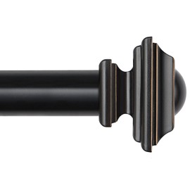 KAMANINA Black Curtain Rods for Windows 72 to 144 Inch, 1 Inch Heavy Duty Long Curtain Rod 32 to 144 (6-12ft), Adjustable Single Drapery Rods with Square Finials