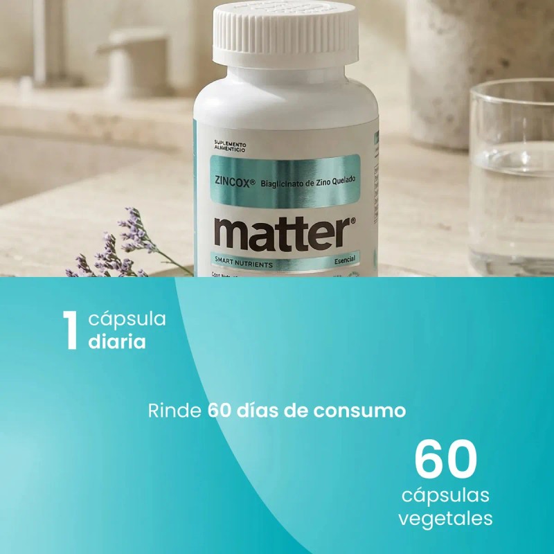 Matter Zincox Suplemento Bisglicinato Zinc Quelado Alta Absorción Azúcar Gluten