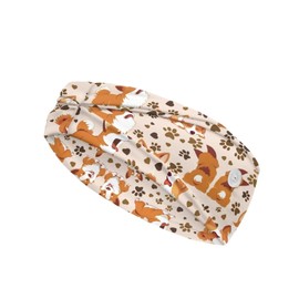 Gomyblomy Cute Corgi Paw Print Nurse Headband with Button for Mask, Stretch Non Slip Turban Headband Sport Yoga Hair Band Sweatband for Women Girls Hair Accessories