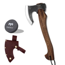 Hatchet Axe, 15.7" Camping Hatchet with Leather Sheath, Bushcraft Axe with 1065 Carbon Steel & Beech Handle, Survival Axe for Wood Splitting and Chopping - Perfect for Gardening and Outdoor