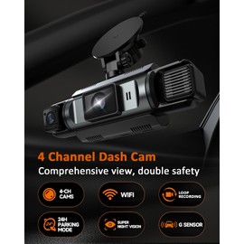 4 Channel WiFi Dash Cam with 32GB Card, 4 * 1080P Dash Camera for Cars Front and Rear Left Right,3”IPS Screen Dashcam with 360° Surveillance APP Control, 24H/7 Parking Mode,Night Vision G-Sensor