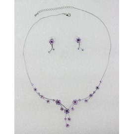 Faship Purple Crystal Floral Necklace Earrings Set