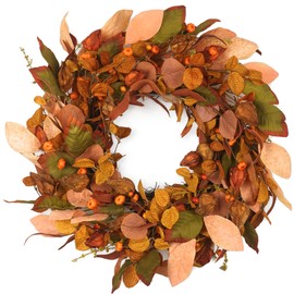 Fall Wreaths for Front Door 22 inch, Fall Wreath with Small Pumpkin Berry Fall Leaves, Autumn Wreath Fall Decoration for Farmhouse Indoor and Outdoor