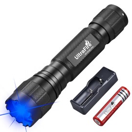 UltraFire WF-501BL PRO Blue LED Torch 450-460 nm, 10 W Single Mode Blue Light Torch, 200 m Blue Light Small Torch for Night Fishing and Night Hunting