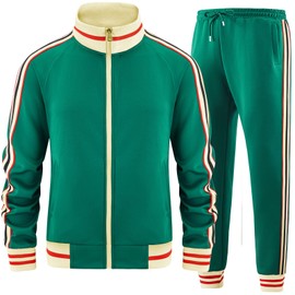 dioxoib Track Suits for Men Set 2 Piece Tracksuits Mens Sweatsuits Sets Jogging Two Piece Outfits Athletic Clothes Jogger Sweat Suits Running Sport leisure Clothing Green Ai-TZ010-L