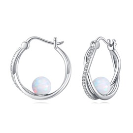 HOPEEZZ Opal Earrings for Women Sterling Silver White Opal Hoop Earrings Opal Jewelry Gift for Women (white opal)