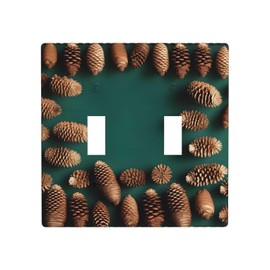 YYHWHJDE Double Switch Wall Plate Durable Heat Resistant for Residential and Commercial Areas Pine Cone Border Printing