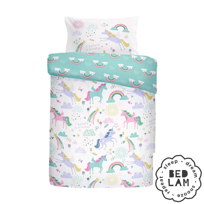 Bedlam Rainbow Unicorn-Duvet Cover Set, Multicolour, 2 pcs, Single