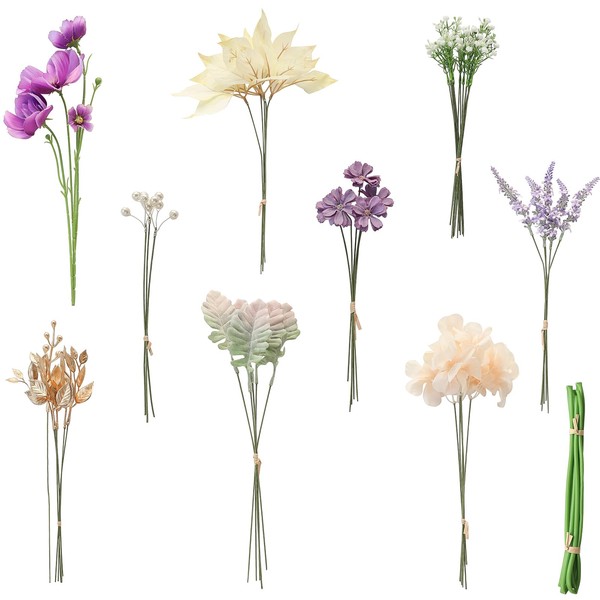 Floroom Artificial Greenery Stems Box Set, 45pcs with 9 Kinds