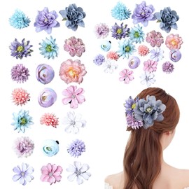 Flower Hair Clip, Pack of 21 Multicoloured Flower Hair Clips, Artificial Flower Hair Clip, Flower Hair Accessories for Party, Beach, Wedding, Event Decoration (Blue Purple)