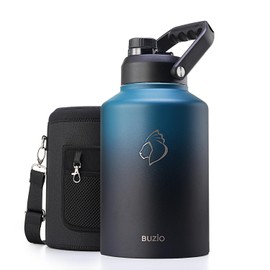 BUZIO 1.5 Gallon Water Bottle Insulated, (Cold for 48 Hrs) 196oz Large Water Jug Stainless Steel, 3.58in Big Wide Mouth Leak Proof Metal Flask with Carrying Sleeve for Camping,Gym,Travel,Indigo Crush