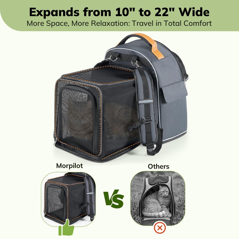 Morpilot Expandable Cat Carrier Backpack for Small Dogs & Cats