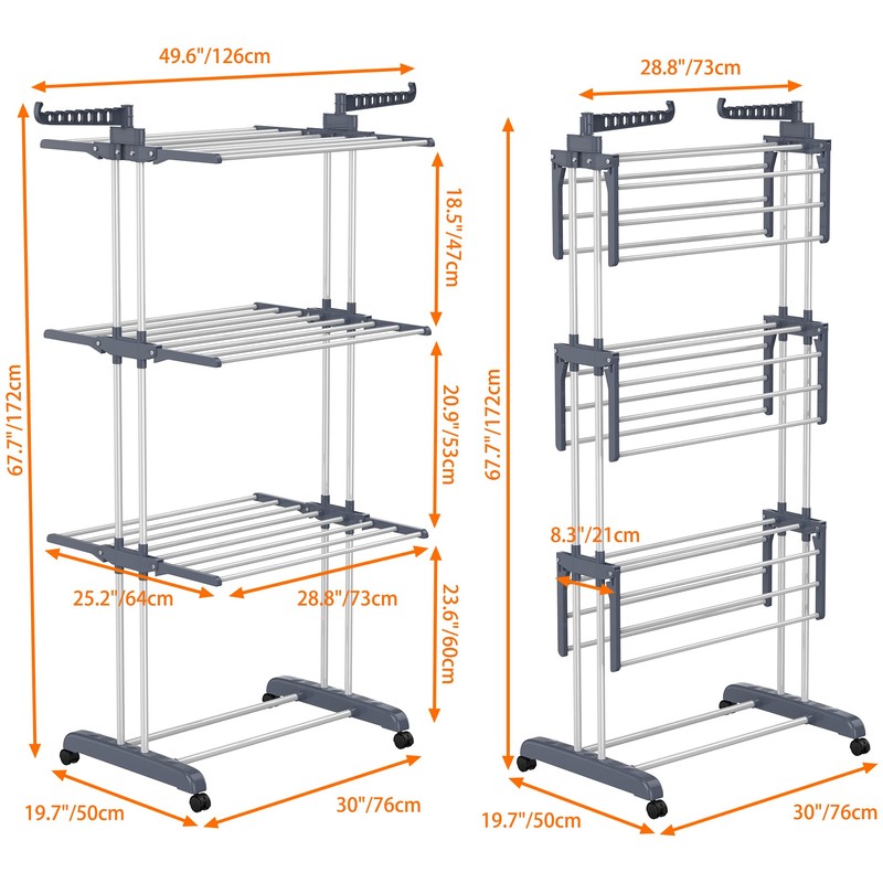 HOMIDEC Clothes Drying Rack, Oversized 4-Tier(67.7" High) Foldable Stainless Steel