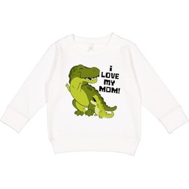 inktastic I Love My Mom with Baby and Mommy Tyrannosaurus Rex Toddler Sweatshirt 2T White 3afd6