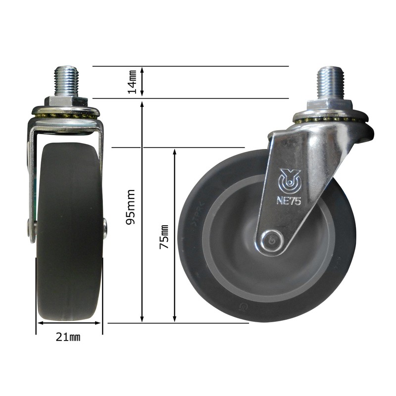 Uei Caster: L Series LT Type Free-Caster Elastomer Car Wheel