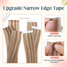 XDhair Tape in Hair Extensions 50g 22 Inch 20pcs Golden Brown Mixed Blonde with Light Blonde Tape in Extensions Human Hair for Women (#10/16/16,22Inch)