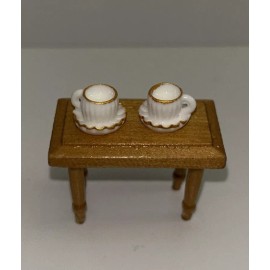 Unbranded 2 White W/ Gold Dollhouse Miniature Plastic Drink Coffee Cups On Plates 1:12