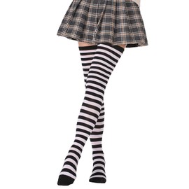 DRESHOW Women's Extra Long Socks Over Knee Long Knee Socks Overknee Stockings Retro Student Over Knee Knitted Socks, 1 pair extra long: black white