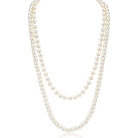 Ornaland Long Necklaces for Women Layered Necklaces Faux Pearl Necklaces Suitable for Prom Costume Jewelry(White)