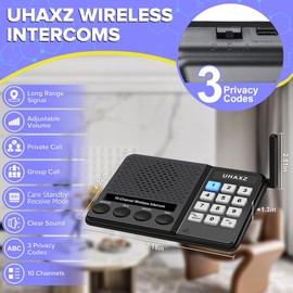 UHAXZ Intercoms Wireless for Home, Long Range Intercom 6000ft, 10 Channel Home Intercom System with Group Call, Clear Sound, Room to Room Intercoms, House Intercom System for Business(3 Packs)