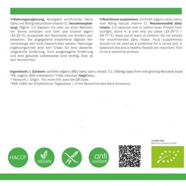 EnergyBalance Camu-Camu life C Capsules with Natural Organic Vitamin C, Antioxidants, Vegan, Gluten Free, 90 VegeCaps of 95 mg