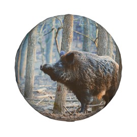Spare Wheel Cover Wild Boar in Forest Printed Waterproof Dustproof Tyre Bag 17"