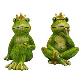 XL Frog Kings, Pond, Frog Garden, Frog Figurines Outdoor, Decorative Frog, Garden Frog, Garden Frog, Frog Decoration, Pond Decoration Made of Ceramic, Green, Set of 2, L/W/H 10 x 14 x 15 cm