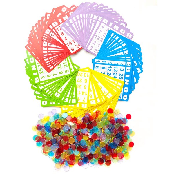 YH Poker Yuanhe Bingo Game Set with 100 Bingo Cards and 1000 Colorful Transparent Bingo Chips