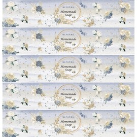 ZZYBIA Wrap Paper Tape for Homemade Soap Bar Handmade Products Horizontal Set (H2 - Blue Rose Wreath)
