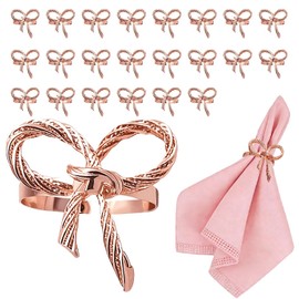 Juego de 24 servilleteros de oro rosa para bodas, fiestas, cumpleaños, día festivo, cenas, diarias, decoración de mesa, elegantes soportes de metal para el día de San Valentín, decoración
