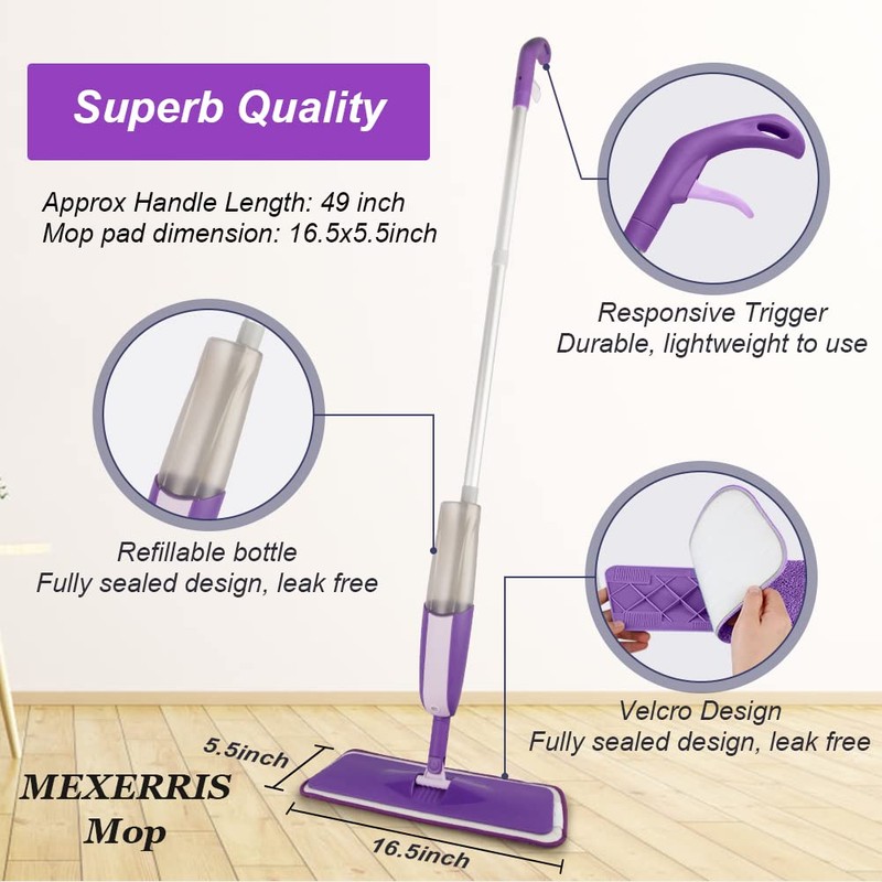 Spray Mops for Hardwood Floor Cleaning - MEXERRIS Microfiber Wood