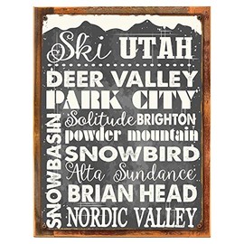 OMSC Wood-Framed Ski Utah Metal Sign, Sport, Winter, Mountain, Cabin, Lodge on Reclaimed, Rustic Wood