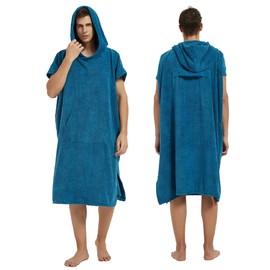 III HHONS Mens Beach Coverup Towel Poncho Adult Hoodie for Women Hooded Swim Towels for Adult Lake Blue