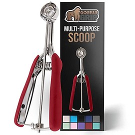 Gorilla Grip Premium Stainless Steel, Spring-Loaded Scoop for Fruit, Cookie and Ice Cream, Easy Squeeze and Clean Release, Comfortable Handle, Small, 2TSP Scooper Size 100, Uniform Portions, Red