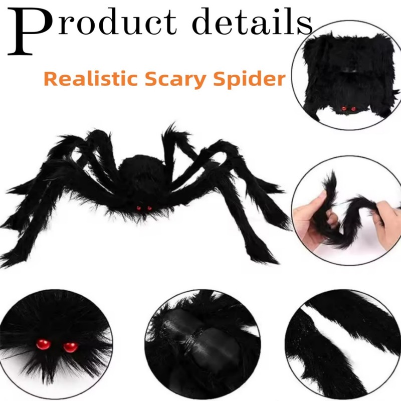 Giant Black Plush Spider for Halloween Decorating – Fuzzy Spider