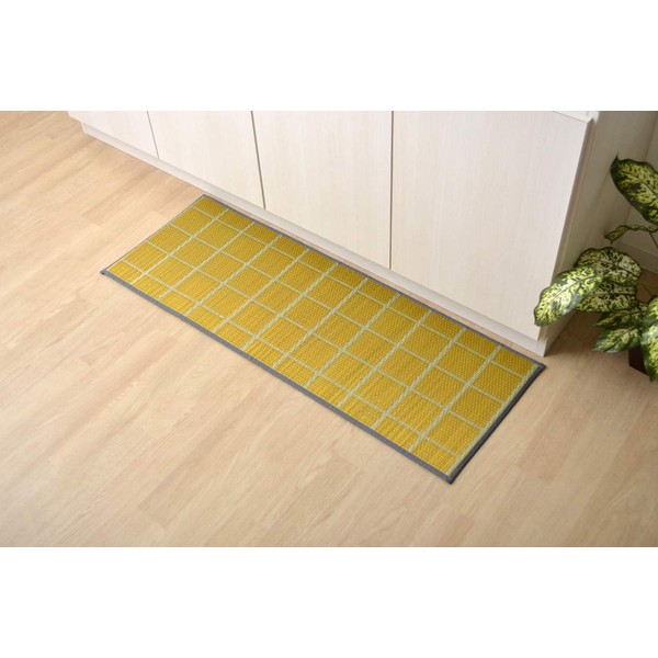 Ikehiko #8239900 Tatami Mat, Plaid, Kitchen Mat, Plaid, Approx. 16.9 x 47.2 inches (43 x 120 cm), Yellow, Made with Domestic Grass Use, Non-slip Treatment, Simple Design