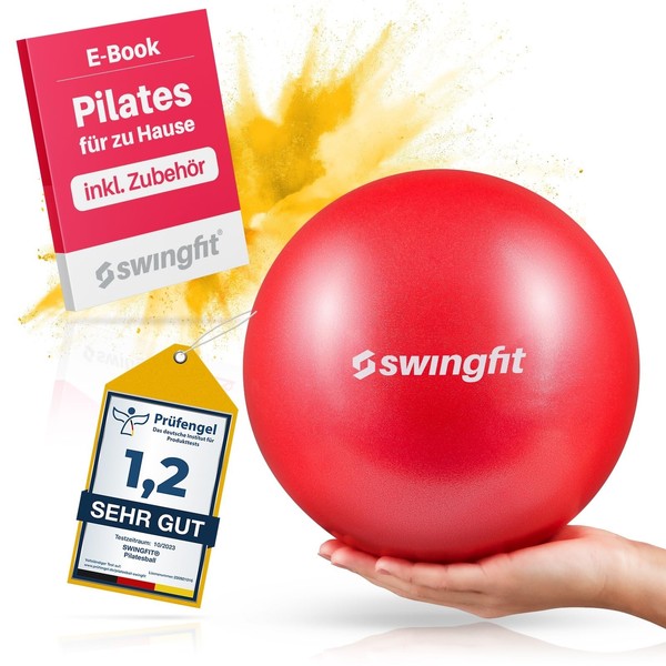 swingfit® Pilates Ball 23 cm (Includes Free Band, Bag & E-Book) – Exercise Ball Small – Rubber Ball for Home Fitness – Pilates Ball Heavy Duty