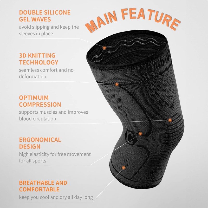 CAMBIVO Knee Support Men/Women 2 Pack, Knee Brace Compression Knee