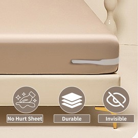 Meplait 4 Pack Bed Sheet Holder with Lock Strips, Lock Sheet Holders Bed Sheet Holders for Corners Fitted Bed Sheet Holders (White)