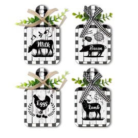 PH PandaHall 4pcs Farmhouse Kitchen Signs, Cow Rooster Pig Wood Sign Kitchen Wall Decor Hanging Plaques Rustic Wooden Signs Eat Sign Board Sign for Home Kitchen Wall Table Decor Store Market