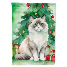 Caroline's Treasures Ragdoll Cat By the Christmas Tree House Flag Large Porch Sleeve Pole Decorative Outside Yard Banner Artwork Wall Hanging, Polyester, House Size, Multicolor