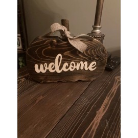 Handmade Rustic Farmhouse Fall Solid Wood Pumpkin Decor “welcome” Stained 10”x8”x2 Walnut