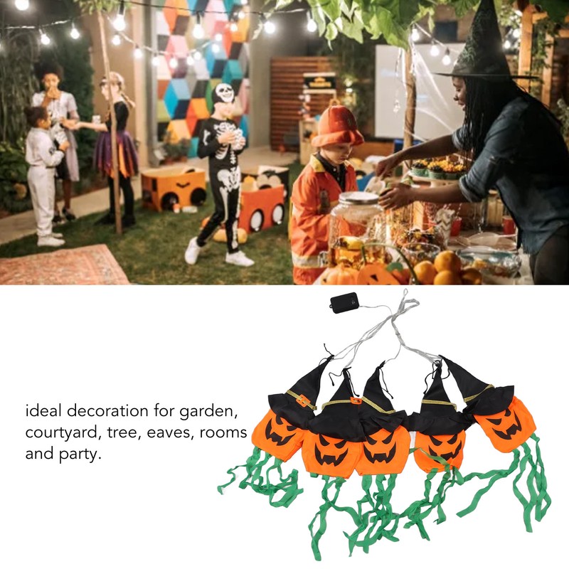 Pumpkin String Lights Clear Pattern Spooky Ambience Battery Powered LED