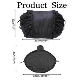 Large Capacity Lazy Makeup Toiletry Bag Drawstring Portable Travel Casual Waterproof Quick Pack Makeup Storage Bag,Cosmetic Bag Printing Drawstring Makeup Storage Bag Drawstring Cosmetic Bag (Black)