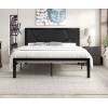 Lov4ever Metal Bed Frame with Geometric Litchi Grain Leather Headboard,