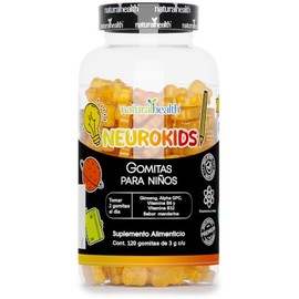 Natural Health NeuroKIDS con Ginseng, Alpha GPC, Vitamina B6 y B12. Gomitas Sabor Mandarina. Reducidas en Azúcar. 120 gomitas. Ingredientes naturales.