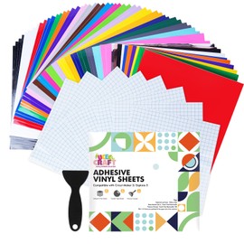 UCEC 66 Pack Permanent Vinyl Compatible with Cricut Maker 4/Maker 3/Explore 3, 12" X 12" Durable Adhesive Vinyl and 8 Transfer Tape for Cutting Machine for Party Decoration, Sticker, DIY Mug